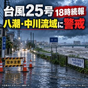【18時台続報】八潮市で道路冠水、中川は氾濫注意水位超え　台風25号は夜も警戒