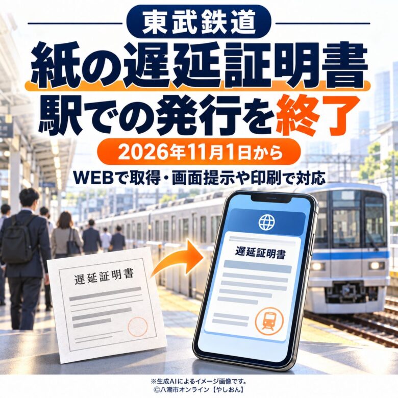 東武鉄道、11月1日から駅での「紙の遅延証明書」を終了 通勤・通学時の受け取り方が変わります