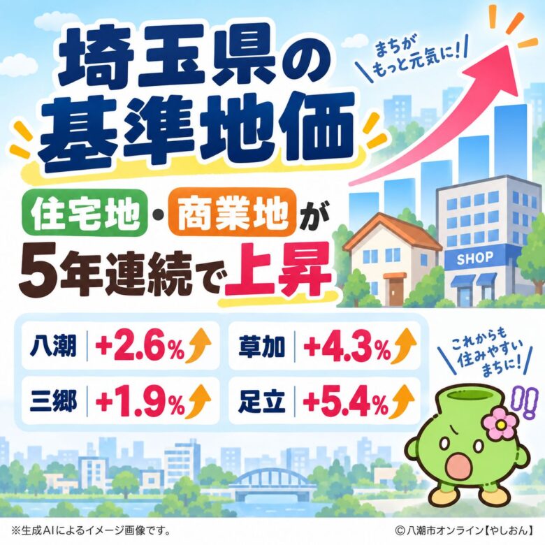埼玉県の基準地価、住宅・商業地が5年連続上昇 八潮や草加、三郷の状況は?