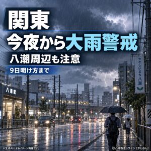 【速報】関東は今夜から大雨警戒　八潮周辺も9日明け方まで線状降水帯のおそれ