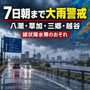 【続報】八潮周辺は7日朝まで大雨警戒　埼玉南部は24時間200ミリ予想