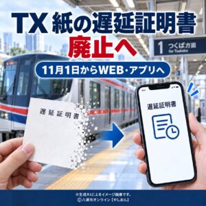 TXが紙の遅延証明書を原則廃止へ　11月1日からWEB・アプリで取得