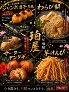 ららぽーと新三郷に「和の甘味処 珀屋」期間限定出店　大きなお団子やわらび餅がずらり