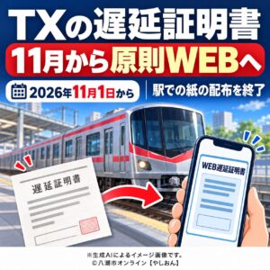 TXの遅延証明書、11月から原則WEBへ　八潮駅など各駅で紙の配布を終了