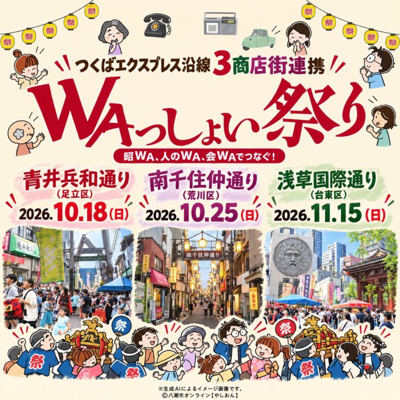 八潮からTXで秋の商店街めぐり。「WAっしょい祭り」が青井・南千住・浅草で開催