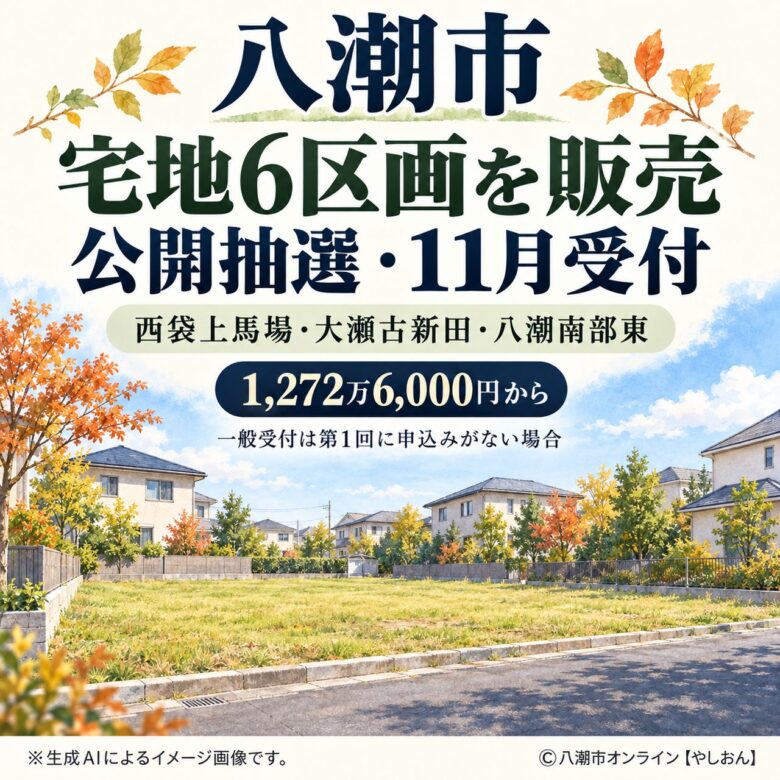 八潮市が宅地6区画を公開抽選で販売へ　1,272万6,000円から、11月に申し込み受付