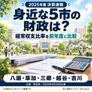 八潮・三郷・越谷は改善、草加・吉川は悪化　決算速報で見る身近な5市の財政